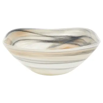 Set of Two 6" Taupe And White Alabaster Glass Square Candy or Nut Bowl
