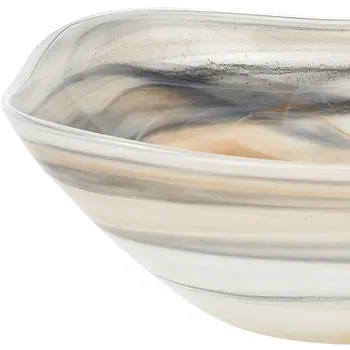 10" Gray Taupe And White Alabaster Glass Square Salad Bowl
