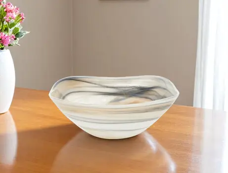 10" Gray Taupe And White Alabaster Glass Square Salad Bowl