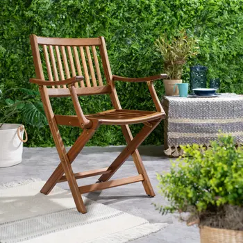 24" Brown Solid Wood Indoor Outdoor Deck Chair