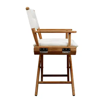 23" Natural Solid Wood Outdoor Folding Director Chair with Cream Cushion