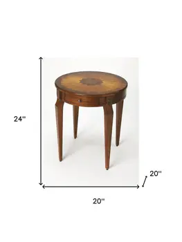 24" Medium Brown And Olive Ash Manufactured Wood Round End Table With Drawer
