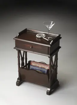 24" Black Solid and Manufactured Wood End Table With Drawer And Shelf With Magazine Holder