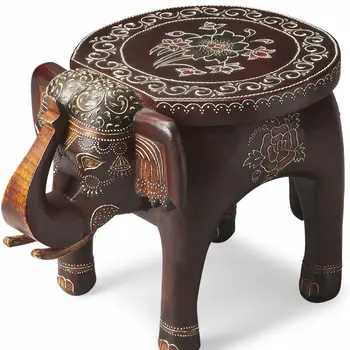 15" Warm Brown Hand Painted Floral 3D Elephant End Table