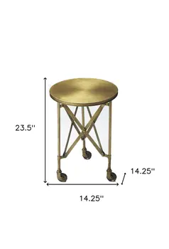 24" Antiqued Gold Iron Round Rolling End Table