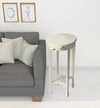 26" White Oval End Table With Shelf