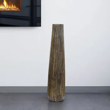25" Brown Cylinder Wood Floor Vase