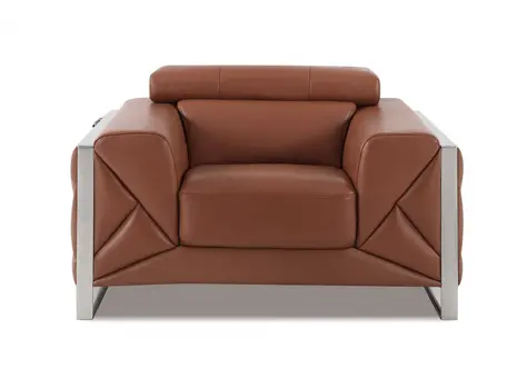 48" Camel And Silver Italian Leather Arm Chair