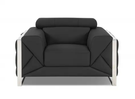 48" Dark Slate Gray And White Italian Leather Arm Chair