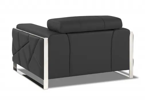 48" Dark Slate Gray And White Italian Leather Arm Chair