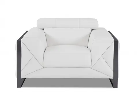 48" White And Gunmetal Italian Leather Arm Chair