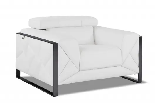 48" White And Gunmetal Italian Leather Arm Chair