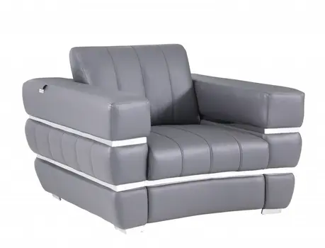 48" Dark Slate Gray And White Italian Leather Arm Chair