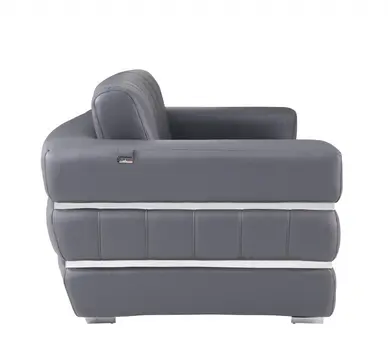 48" Dark Slate Gray And White Italian Leather Arm Chair
