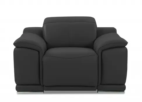 48" Dark Slate Gray And White Italian Leather Arm Chair