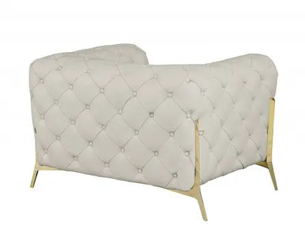 45" Beige And Gold Italian Leather Tufted Chesterfield Chair