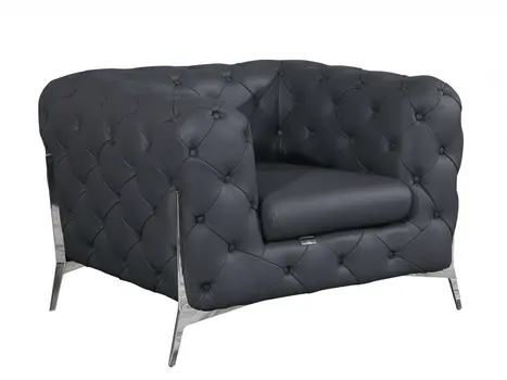 45" Dark Slate Gray And White Italian Leather Arm Chair