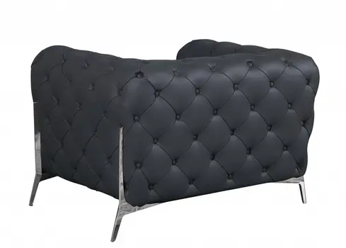 45" Dark Slate Gray And White Italian Leather Arm Chair