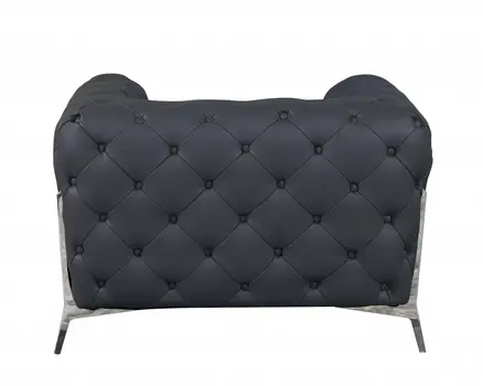 45" Dark Slate Gray And White Italian Leather Arm Chair