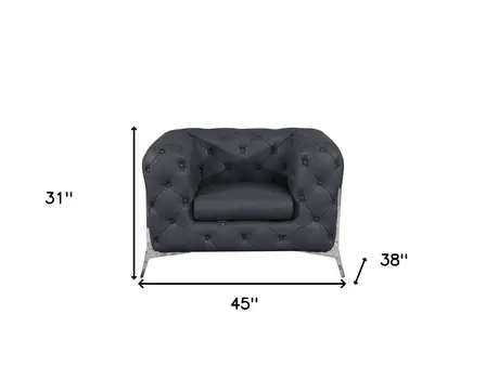 45" Dark Slate Gray And White Italian Leather Arm Chair