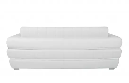 89" White Italian Leather Sofa With Silver Legs
