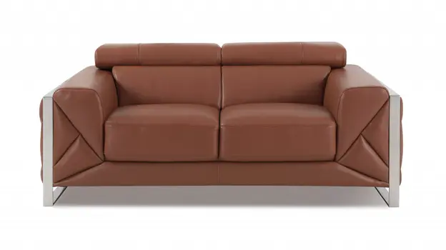 Three Piece Indoor Camel Italian Leather Six Person Seating Set