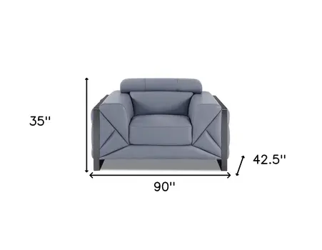Three Piece Indoor Light Blue Italian Leather Six Person Seating Set