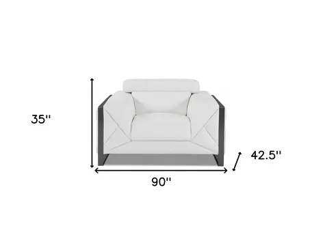 Three Piece Indoor White Italian Leather Six Person Seating Set