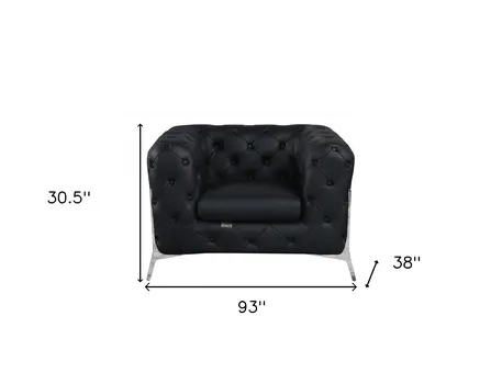 Three Piece Indoor Black Italian Leather Five Person Seating Set