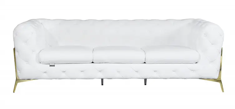 Three Piece Indoor White Italian Leather Five Person Seating Set