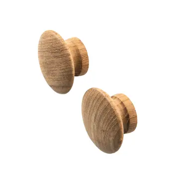 Set of Two Brown Wood Classic Round Drawer Pull Knobs