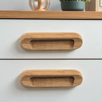 Set of Two Brown Teak Wood Drawer Pull Knobs