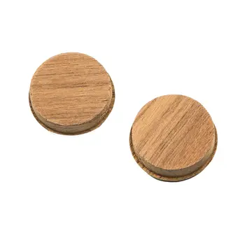 Set of Two Brown Wood Recessed Round Drawer Pull Knobs