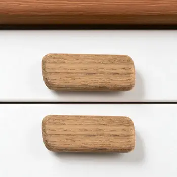 Set of Two Brown Teak Wood Drawer Pull Knobs