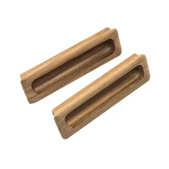 Set of Two Brown Teak Wood Drawer Pull Knobs