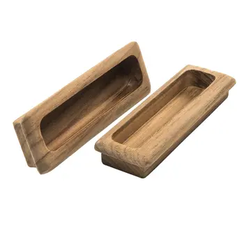 Set of Two Brown Teak Wood Drawer Pull Knobs