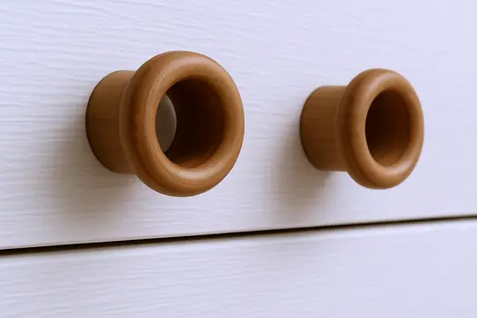 Set of Two Brown Wood Open Circle Drawer Pull Knobs
