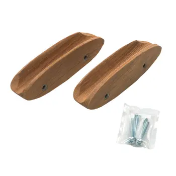 Set of Two Brown Wood Oval Drawer Pull Knobs