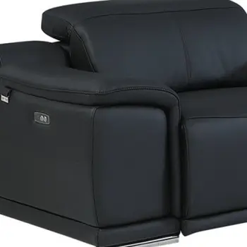 Black Italian Leather Power Reclining U Shaped Seven Piece Corner Sectional With Console