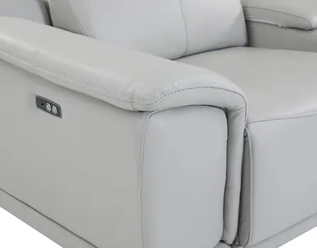Light Gray Italian Leather Power Reclining U Shaped Eight Piece Corner Sectional With Console