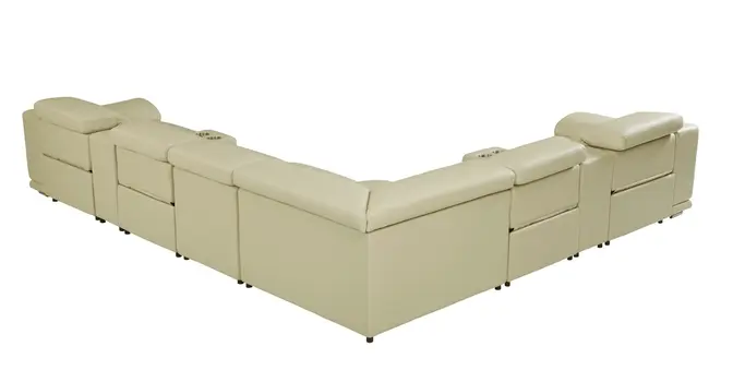 Beige Italian Leather Power Reclining U Shaped Eight Piece Corner Sectional With Console