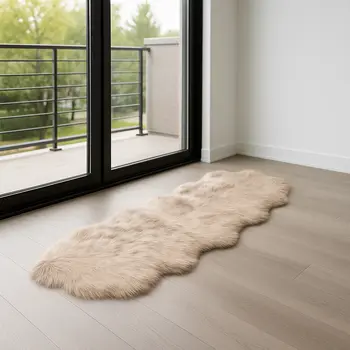 2' X 6' Taupe Faux Fur Washable Non Skid Area Rug