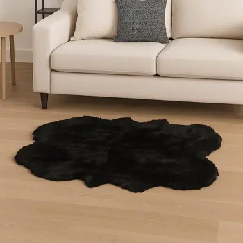 4' X 6' Black Faux Fur Washable Non Skid Area Rug