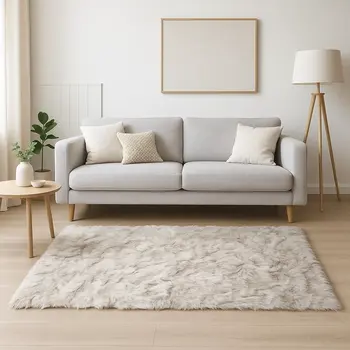 5' X 8' Chocolate Faux Fur Ombre Non Skid Area Rug