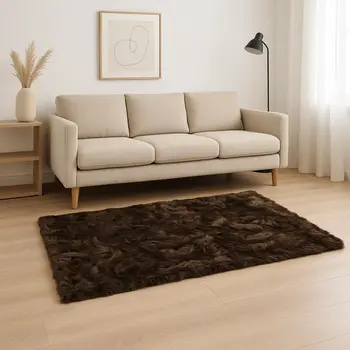 5' X 8' Chocolate Faux Fur Non Skid Area Rug