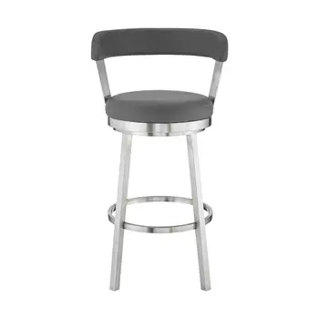 26" Gray And Silver Iron Swivel Backless Counter Height Bar Chair