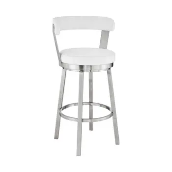26" White And Silver Iron Swivel Backless Counter Height Bar Chair