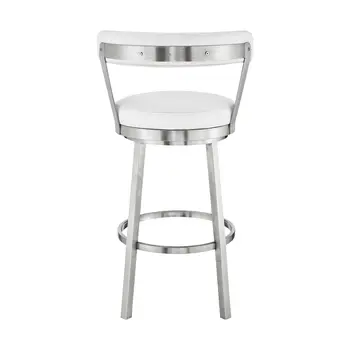 26" White And Silver Iron Swivel Backless Counter Height Bar Chair
