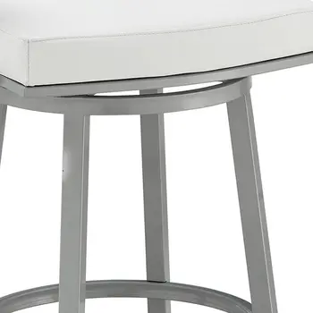 26" White and Gray Faux Leather and Iron Low Back Counter Height Swivel Bar Chair