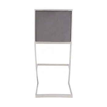 26" Gray And Silver Faux Leather And Iron Counter Height Bar Chair
